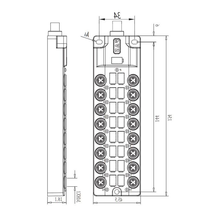 M8 junction box, single channel, NPN, 16-port all-in-one, LED, PVC non-flexible cable, gray sheathing, 23NA61-XXX